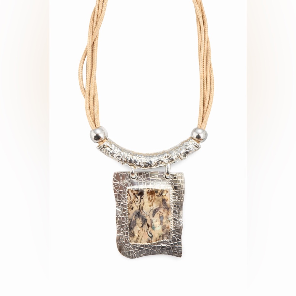 Boho Statement Necklace Silver Pendant Cord Multi Strand Adjustable